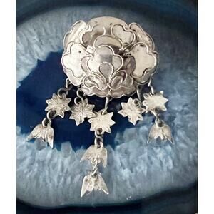 VTG Sterling Silver 925 Silver Artisan Brooch Dangling Charms